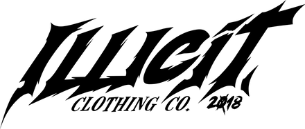 Black logo with stylized text ILLICIT CLOTHING CO. 2018 on a white background